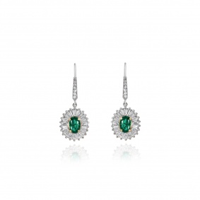 White Gold Emerald & Diamond Drop Earrings White Gold Emerald & Diamond Drop Earrings